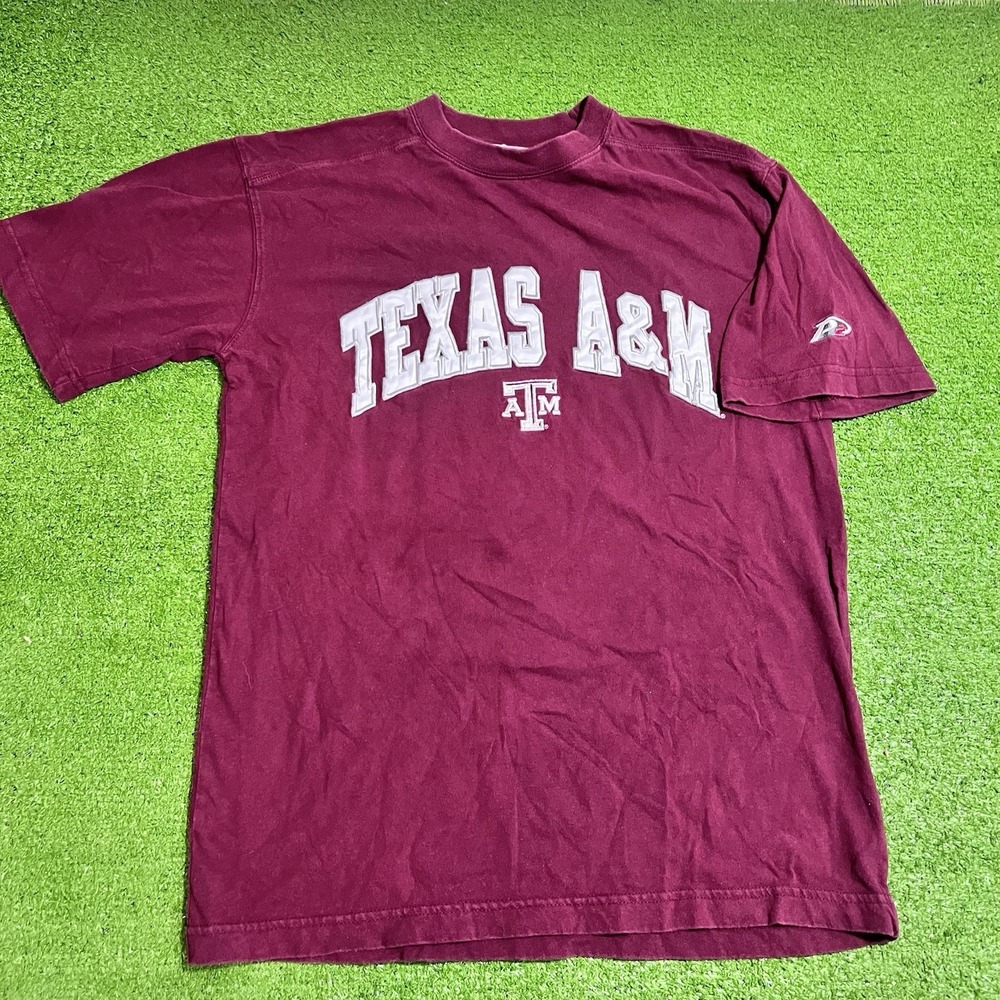 Vintage Y2K Texas A&M Shirt MED. Aggies 100% Stretch Cotton Raised Letters